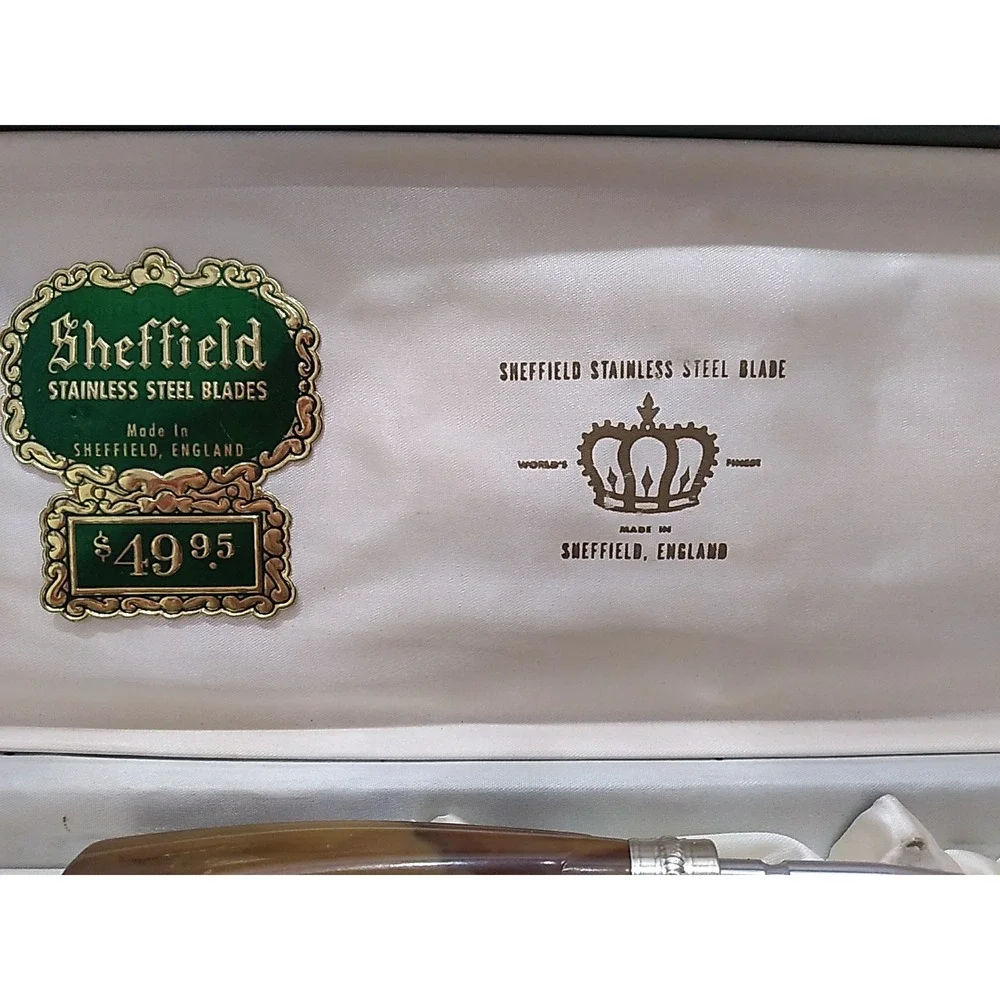 Vtg Sheffield 8 Piece Stainless Steel Carving Knife, Fork, Steak Knives W/ Case